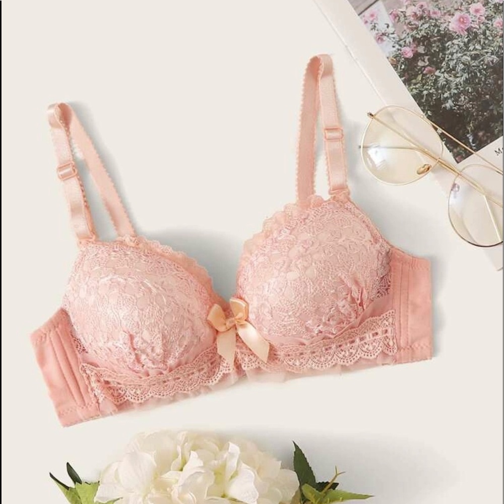 Dust Rose Lace Floral Bra - Size L